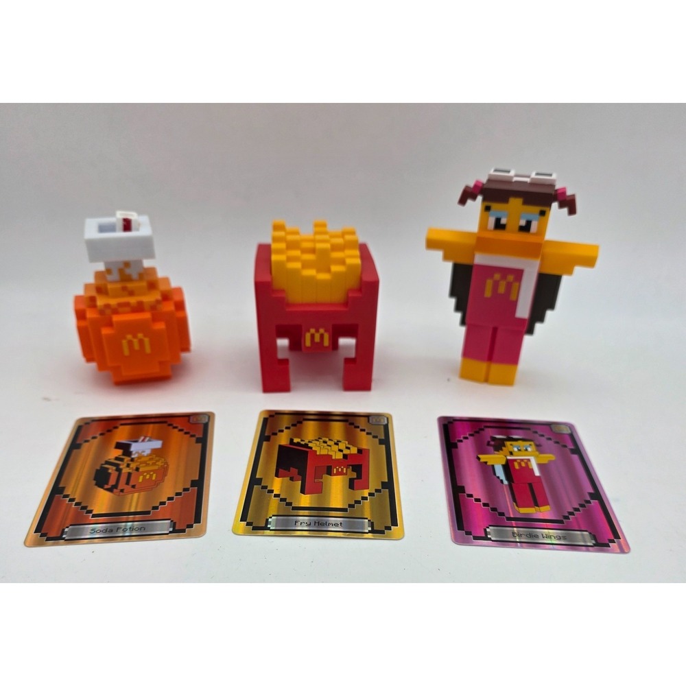McDonald's Minecraft Happy Meal Toy Soda, Birdie, and Fry Helmet with Cards